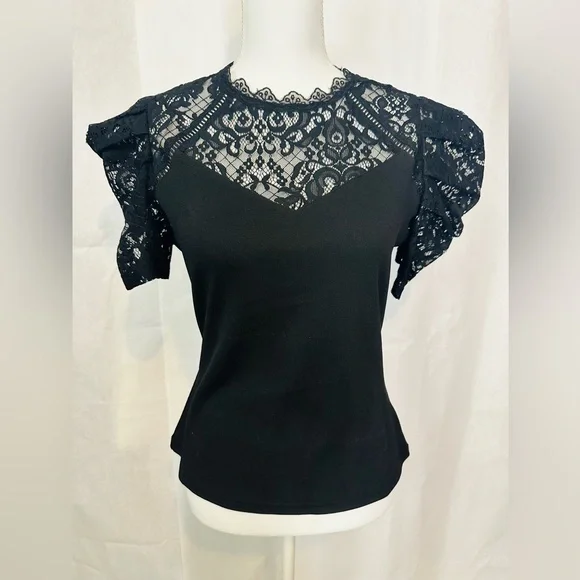 Black Lace-Detail Women’s Top - Picture 2 of 6